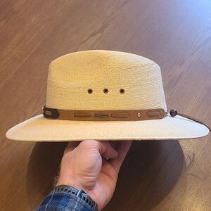 Stetson Chambers Palm Leaf Straw Aussie Hat with Leather Band